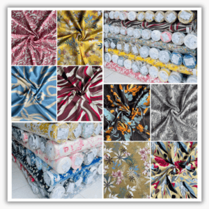 Picture collage of mazza fabric rolls