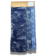 12 Oz Camouflaged Jacquard Denim Fabric sample showing faded wash effects and stitching details, SKU PRD-3.