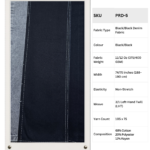 11/12 Oz Black/Black Denim Fabric sample showing faded wash effects and stitching details, SKU PRD-5.